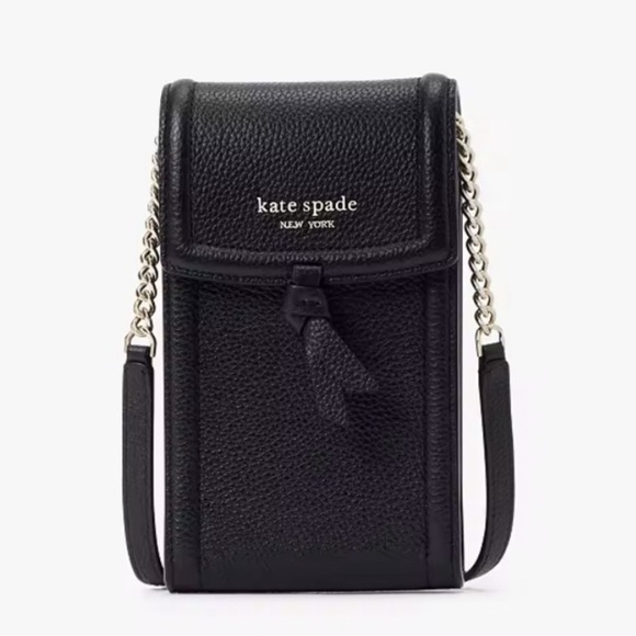 NWOT Kate Spade Black Pebbled Leather Crossbody Phone Bag with Gold Chain - Picture 12 of 13
